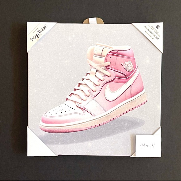DESIGN DISTRICT STUDIO Wall Art Print Nike Jordans 14x14 Pink Glitter Canvas NEW - Picture 5 of 8